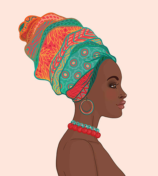 Portrait+of+beautiful+African+woman+in+turban+%28profile+view%29