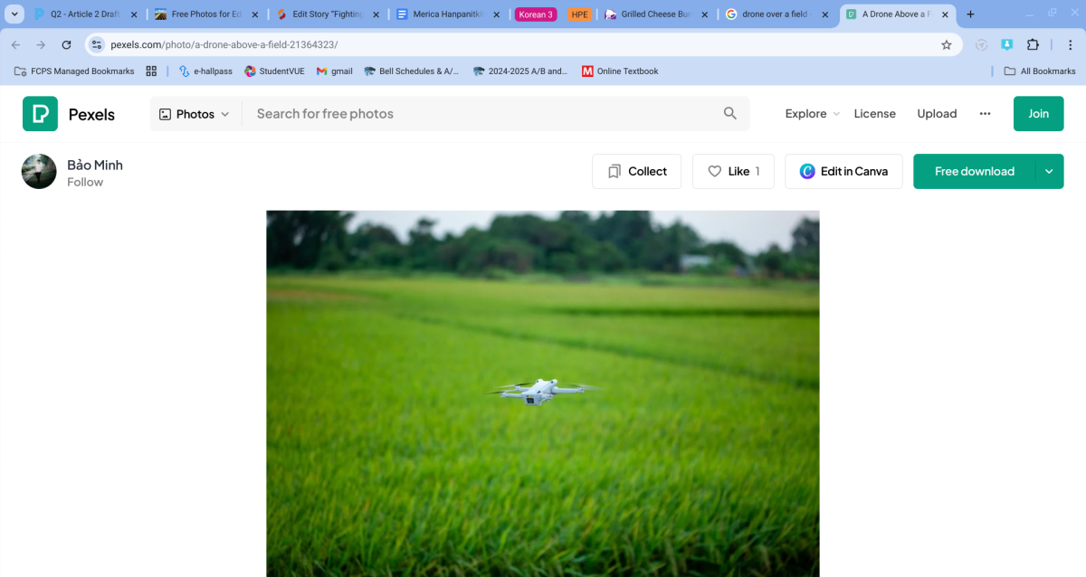 A drone flying over a field.